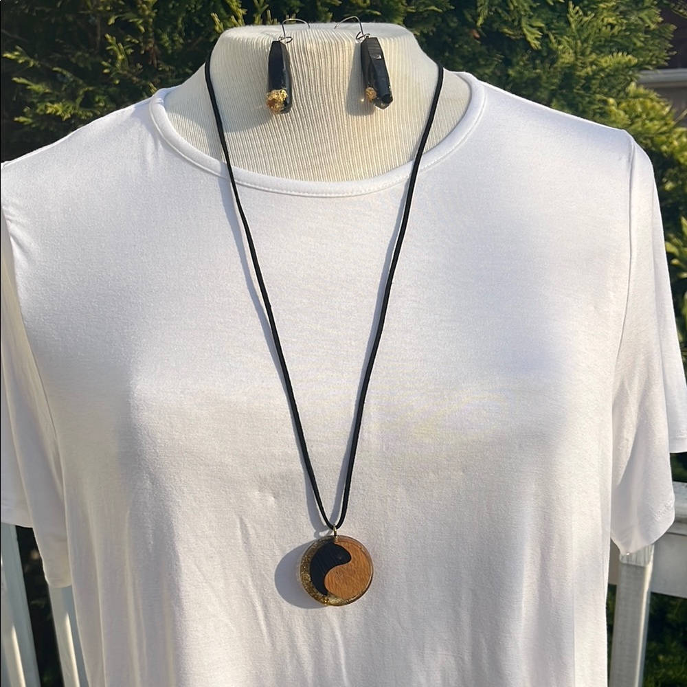 Yin Yang Resin Pendant Necklace and Earring Set
